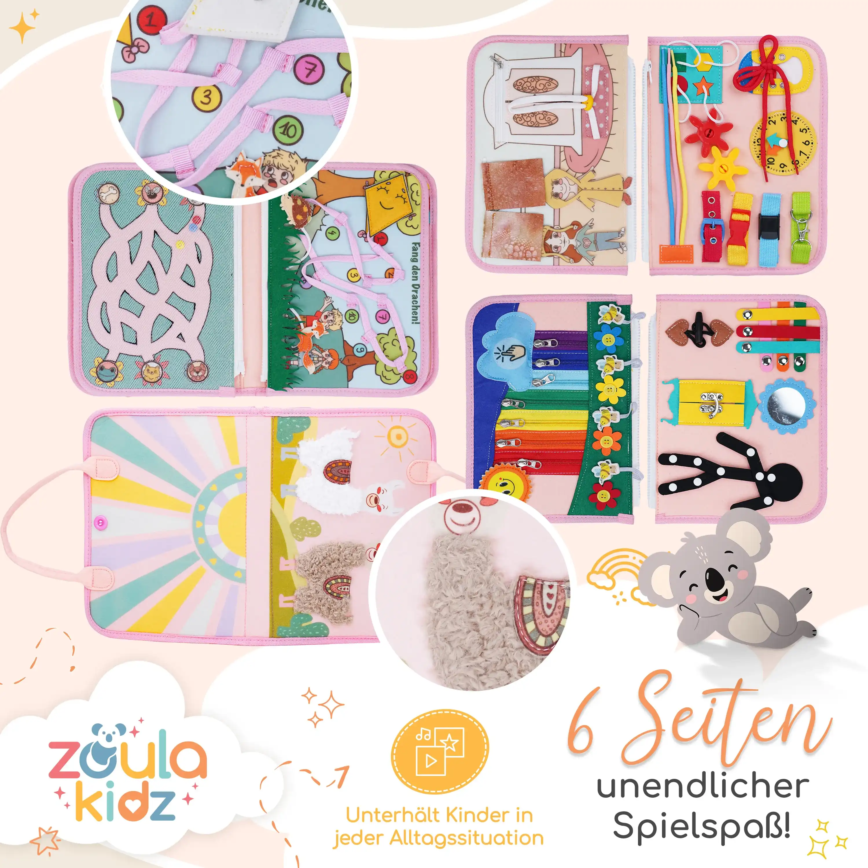 Busy Board Alpaka Rosa Detailansicht 2